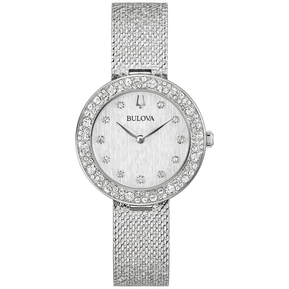 Bulova Silver-Tone Stainless Steel Dress/Classic Crystal Champagne Ladies Watch (042429599710) 96L329