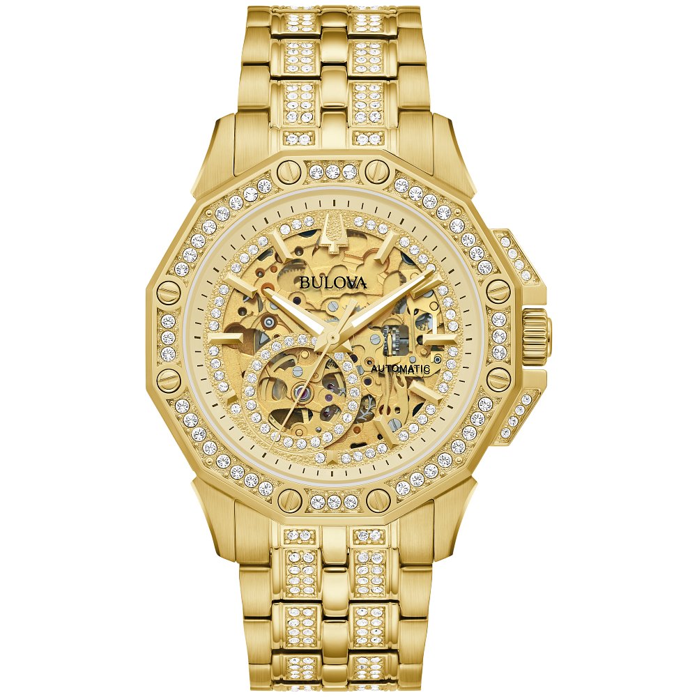 Bulova Gold-Tone Stainless Steel Dress/Classic Crystal Octava Mens Watch (042429589315) 98A292
