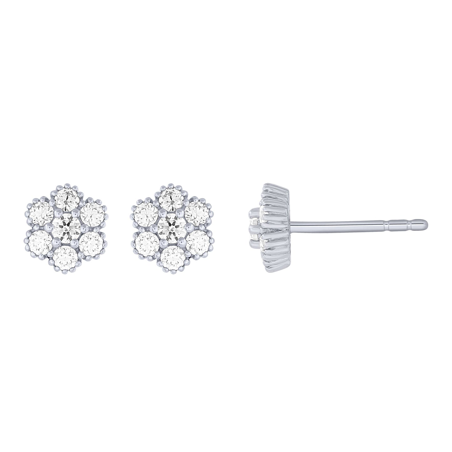 14K White Gold 1/4Ctw Diamond Floral Stud Earrings (6738321997979)