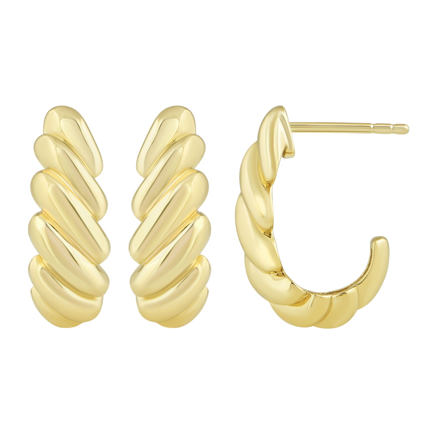 NAVI-STERLING SILVER AND 14KT YELLOW GOLD PLATED "J" HOOP CROISSANT EARRINGS