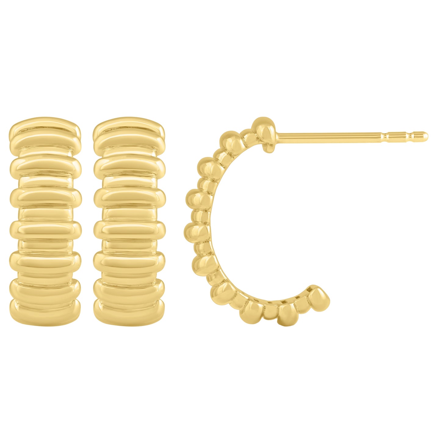 NAVI-STERLING SILVER AND 14KT YELLOW GOLD PLATED "J" HOOP RIDGED EARRINGS