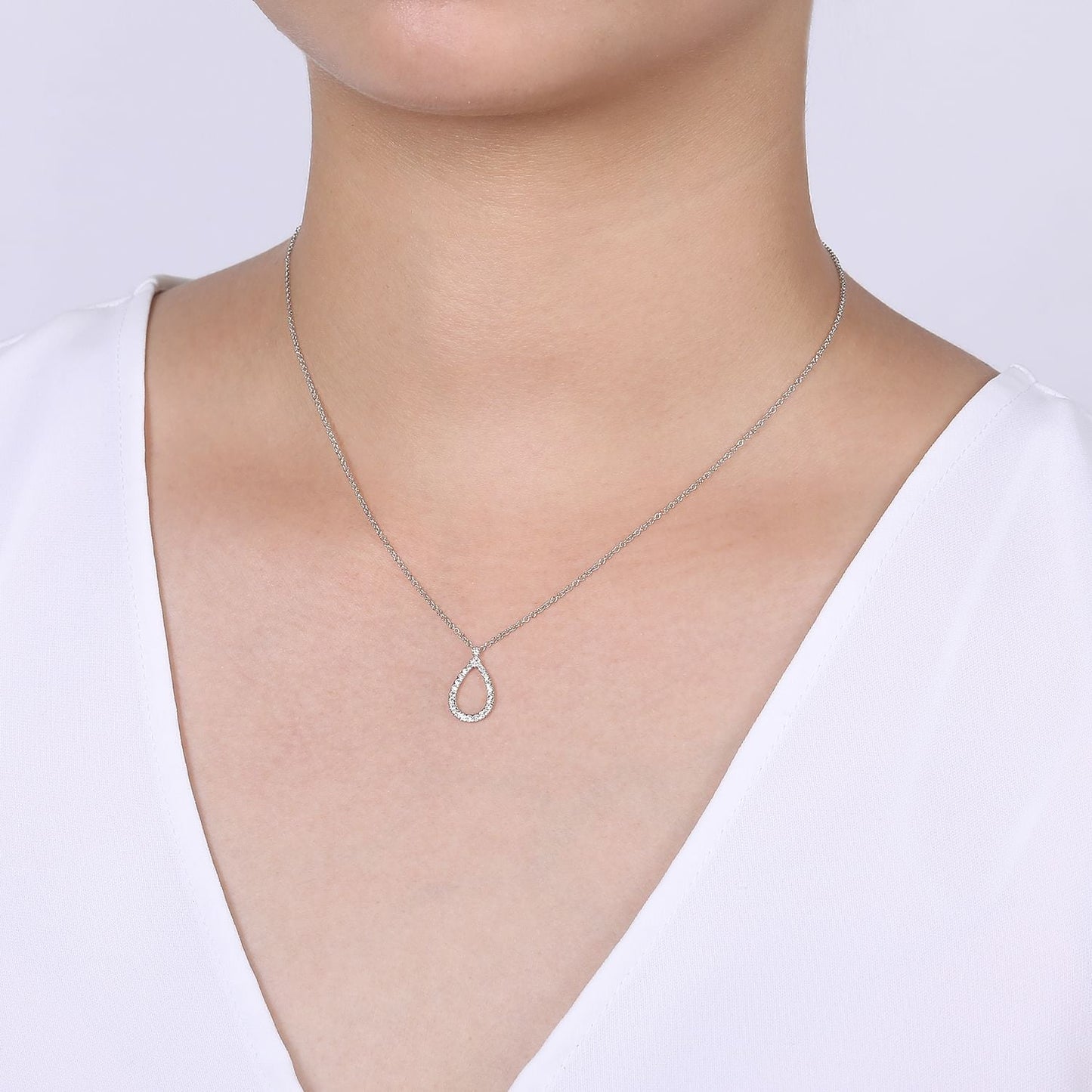 Gabriel & Co. 14K White Gold Teardrop Diamond Pendant Necklace (8931382427878)