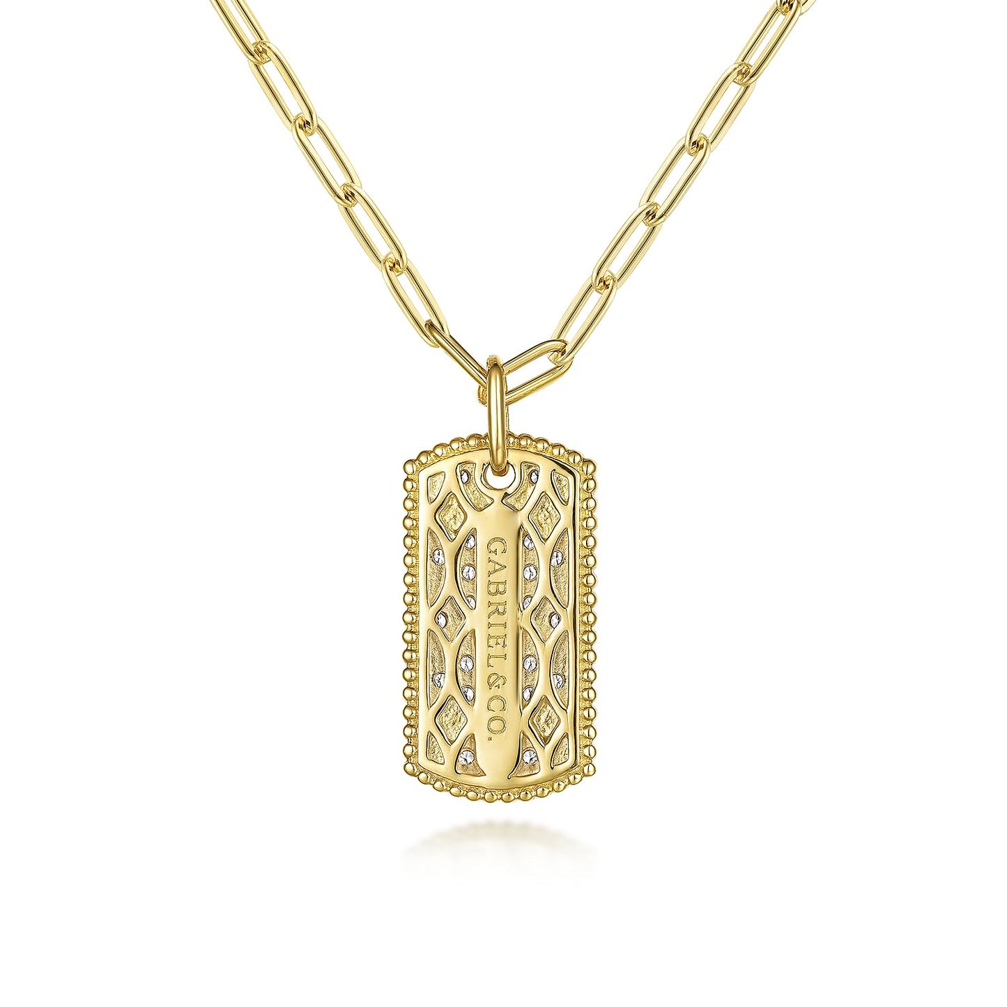 Gabriel & Co. 14K Yellow Gold Diamond Pave Dog Tag Pendant (8931386261734)