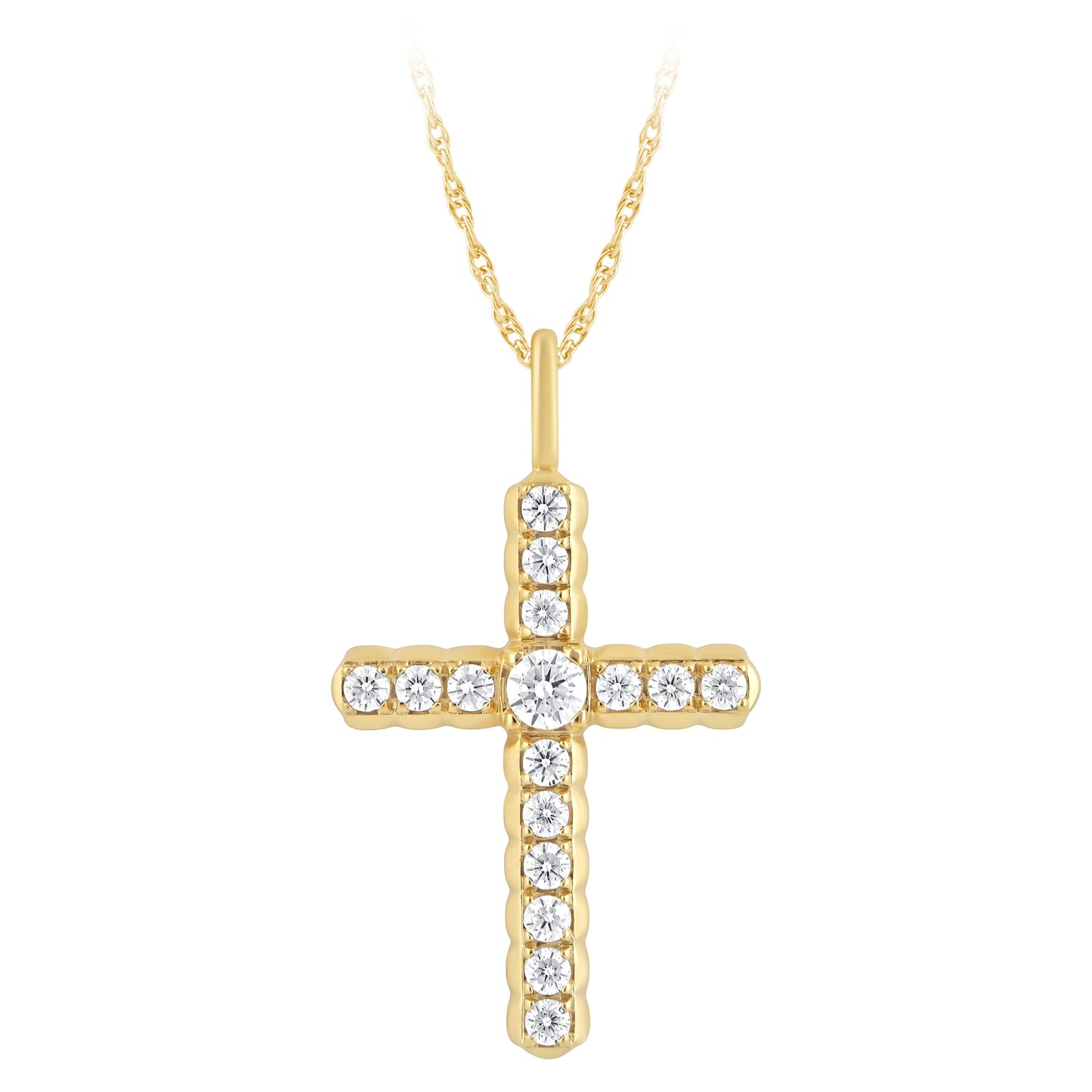 NAVI-STERLING SILVER AND 14KT YELLOW GOLD PLATED LAB GROWN DIAMOND CROSS WITH 16RD LAB GROWN DIAMONDS APPROX. 1/2CTW GH/SI 18"