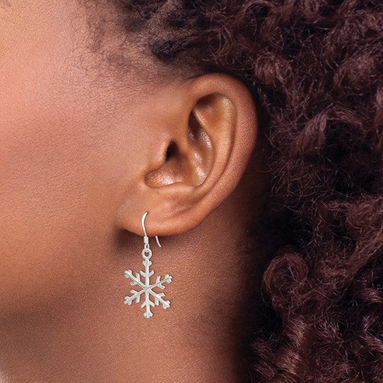 Sterling Silver Snowflake Dangle Earrings (8388991811814)