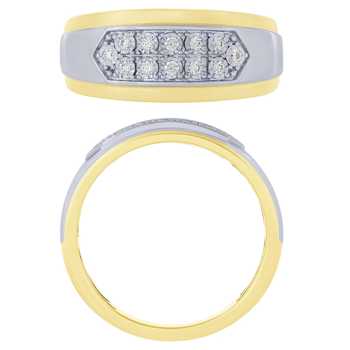 14k Two Tone Gold 1/6Ctw Diamond Mens Ring (6738322391195)