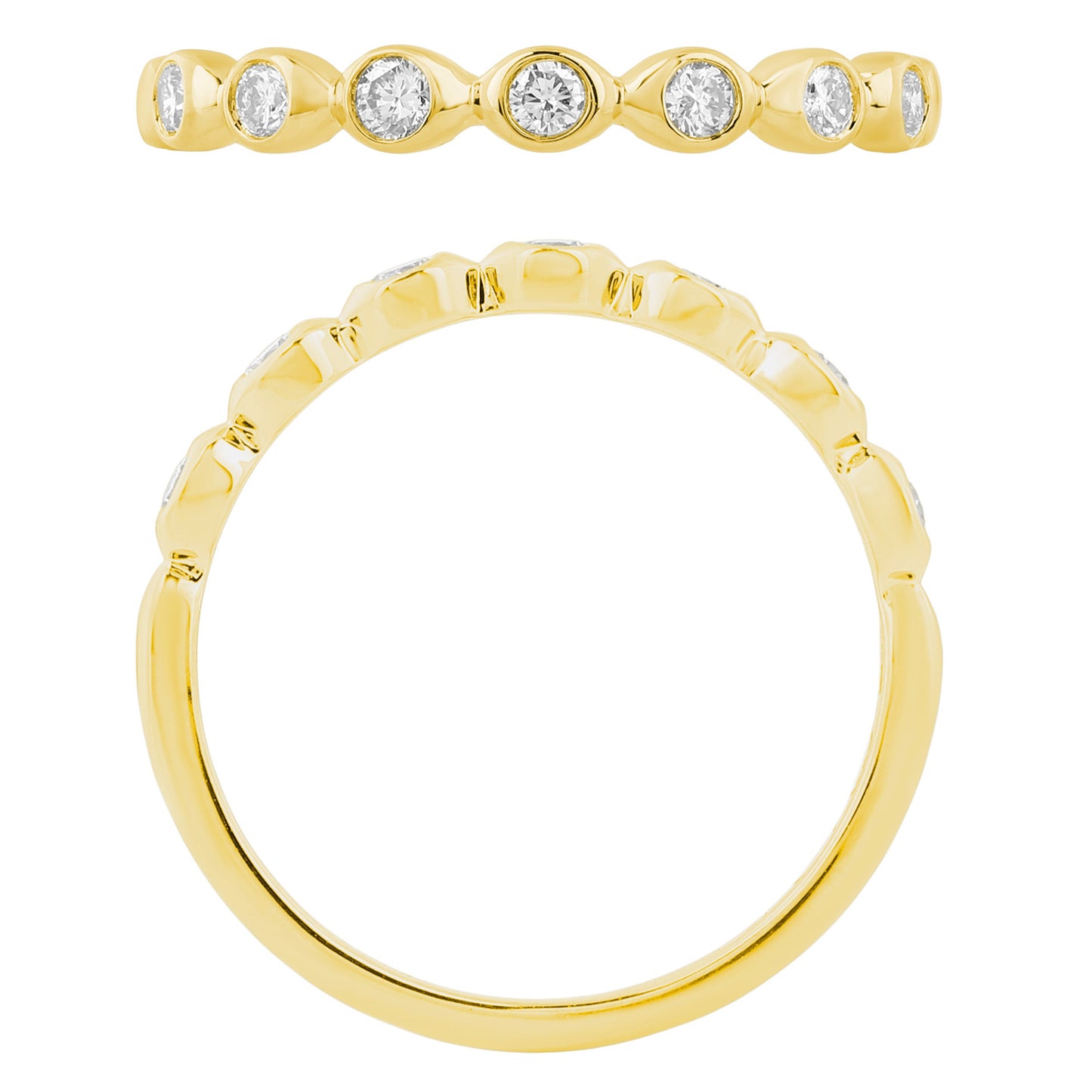 NAVI-STERLING SILVER AND 14KT YELLOW GOLD PLATED LAB GROWN BEZEL ROUND BAND WITH 7RD LAB GROWN DIAMONDS APPROX. 1/5CTW GH/SI