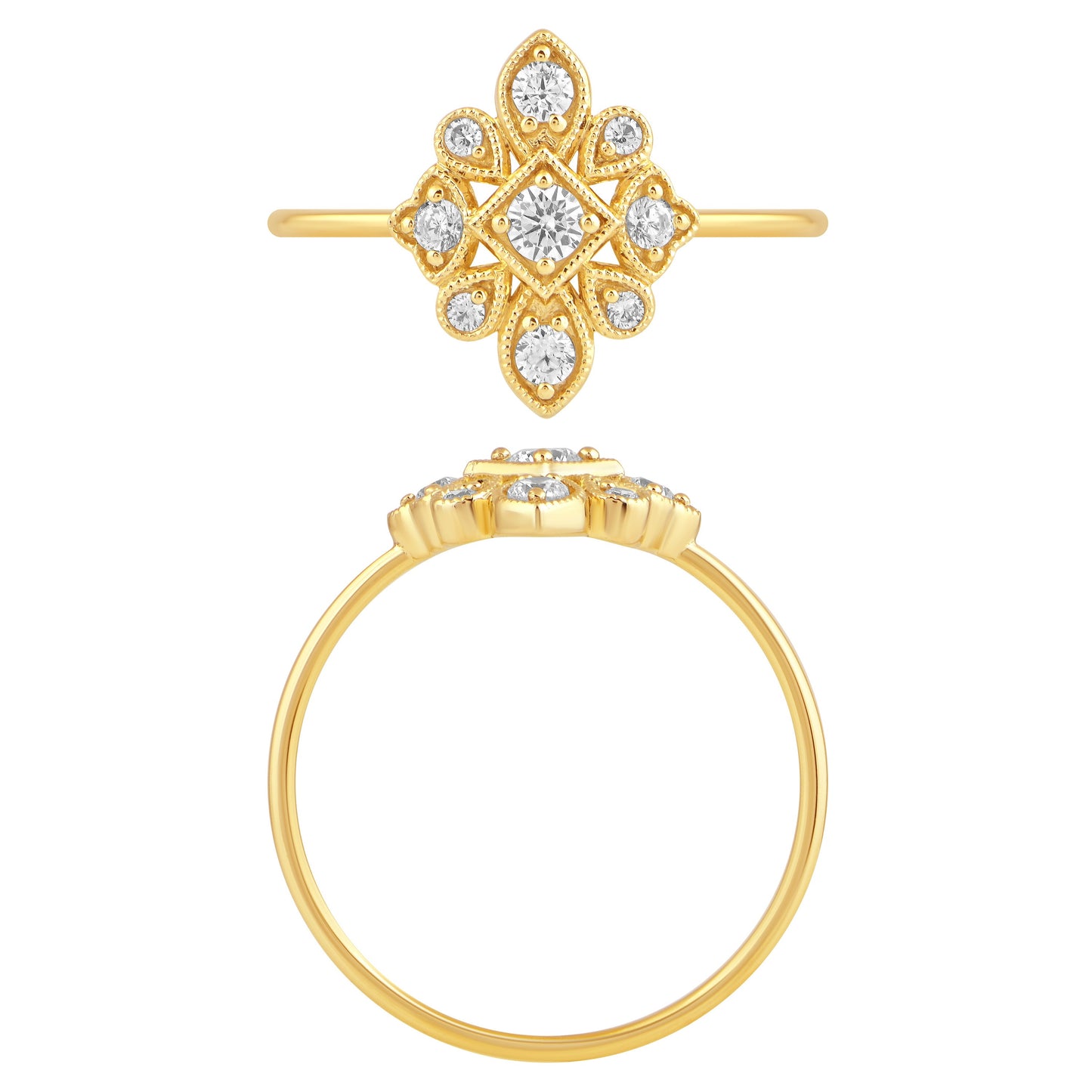 NAVI-STERLING SILVER AND 14KT YELLOW GOLD PLATED VINTAGE RING WITH 9RD LAB GROWN DIAMONDS APPROX. 1/4CTW GH/SI
