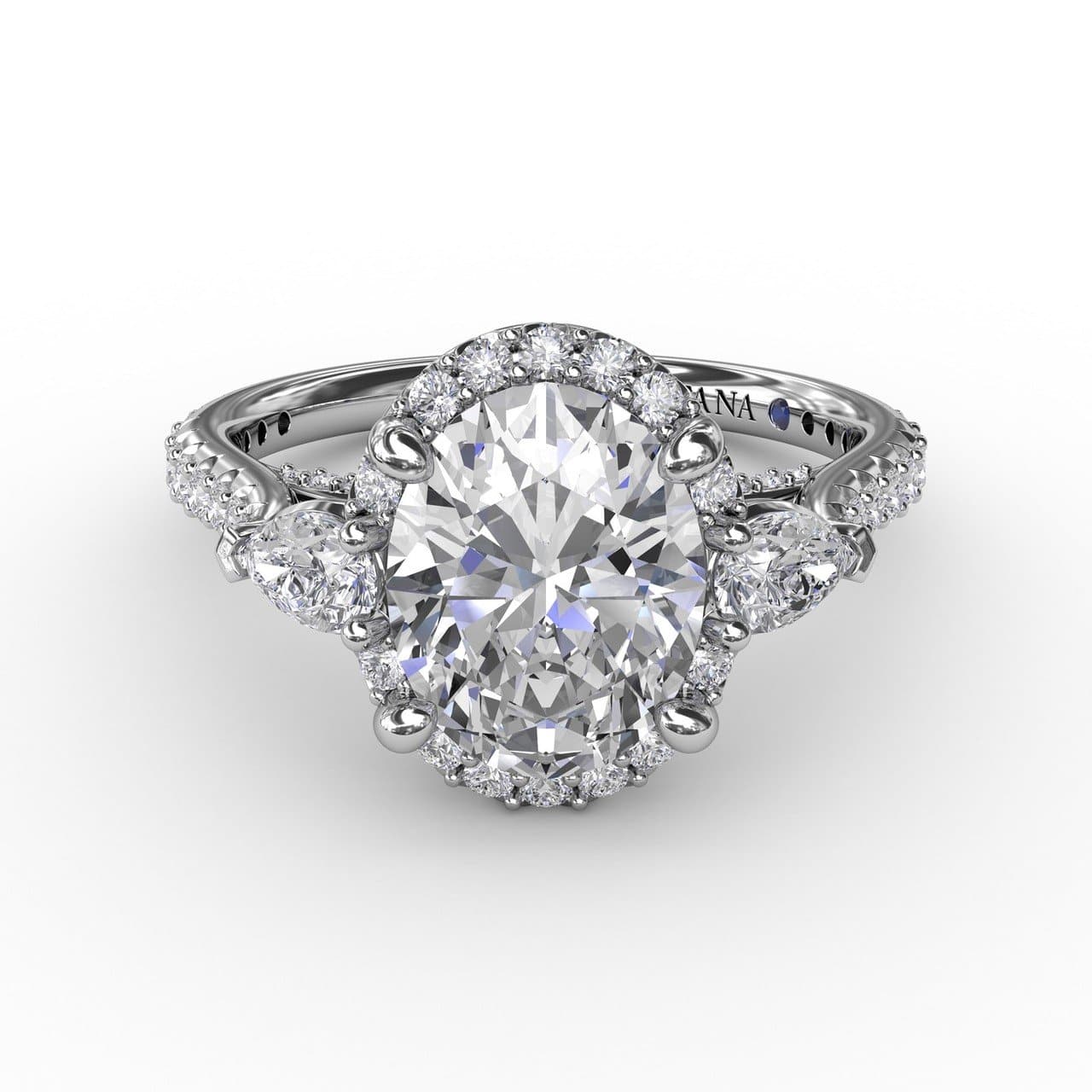 Oval Diamond Halo Engagement Ring With Pear-Shape Diamond Side Stones (5552775725211)