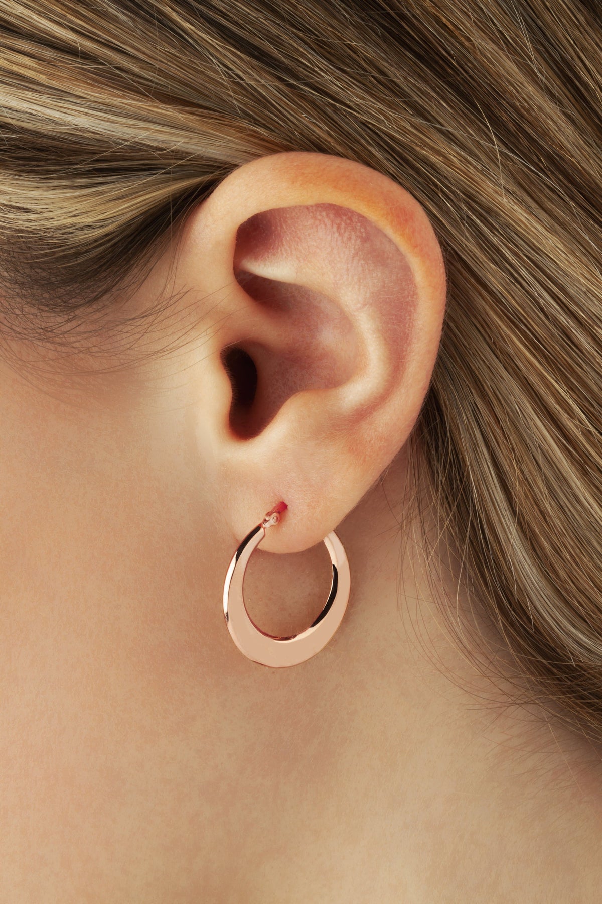 14K Rose Gold Pl Flat Hoop S/D Earrings (5169647714348)