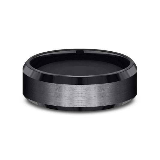 7mm Black Titanium Satin Finished Beveled Edge Wedding Band (9039385952486)