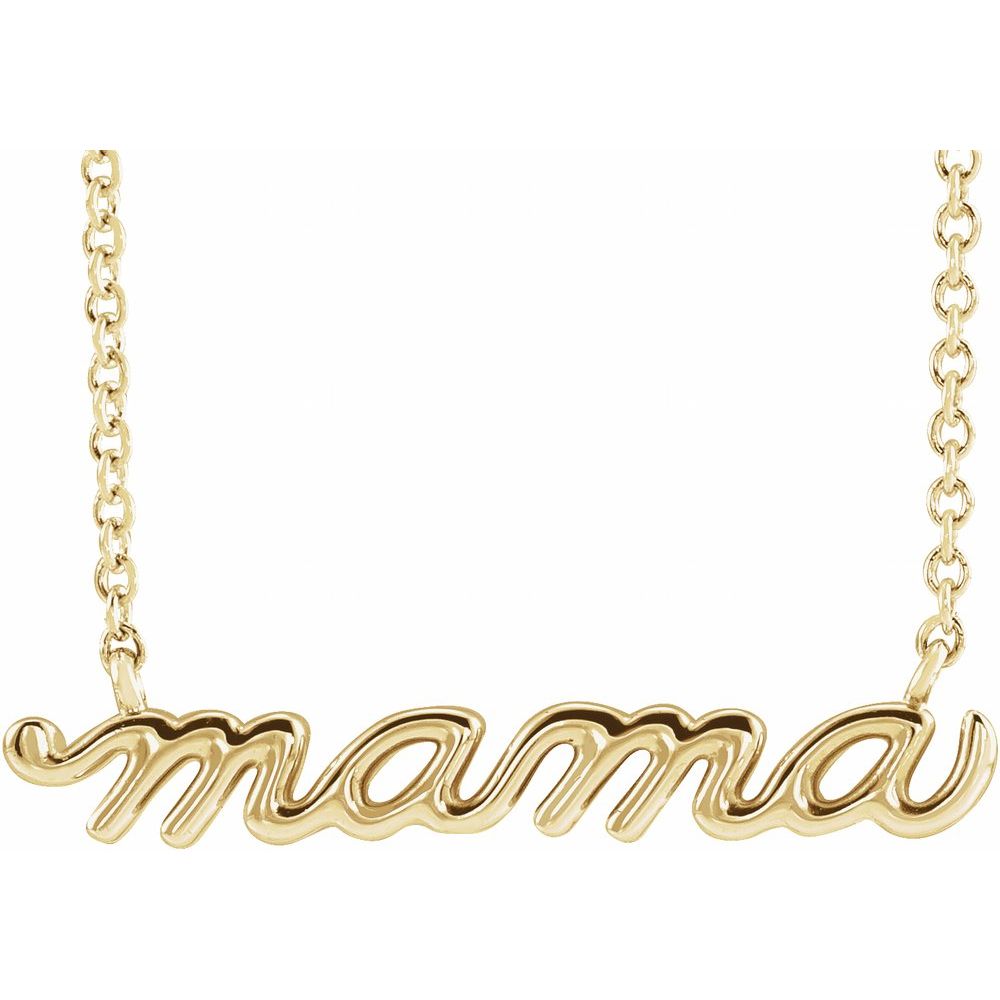 14kt Yellow Gold Mama Script Necklace on 18" Chain (8635796291814)