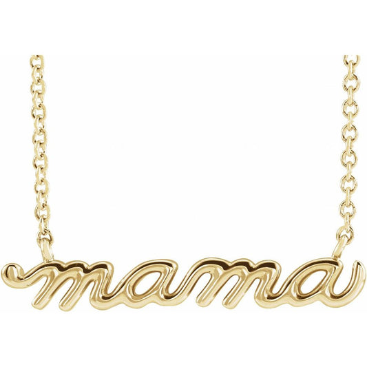 14kt Yellow Gold Mama Script Necklace on 18" Chain (8635796291814)