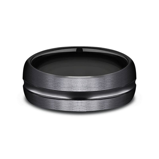 7.5mm Black Titanium Satin Finish Center Groove Wedding Band (9039386411238)