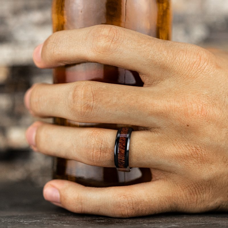 8mm Black Cobalt Wood Inlay Wedding Band (9039385821414)