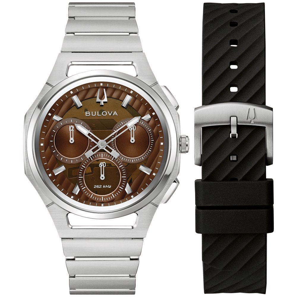 Bulova Silver-Tone Stainless Steel Luxury Curv Progressive Sport Mens Watch (042429607583) 96K117