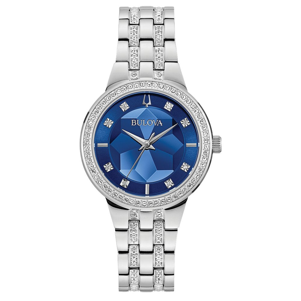 Bulova Silver-Tone Stainless Steel Dress/Classic Crystal Phantom Ladies Watch (042429571051) 96L276