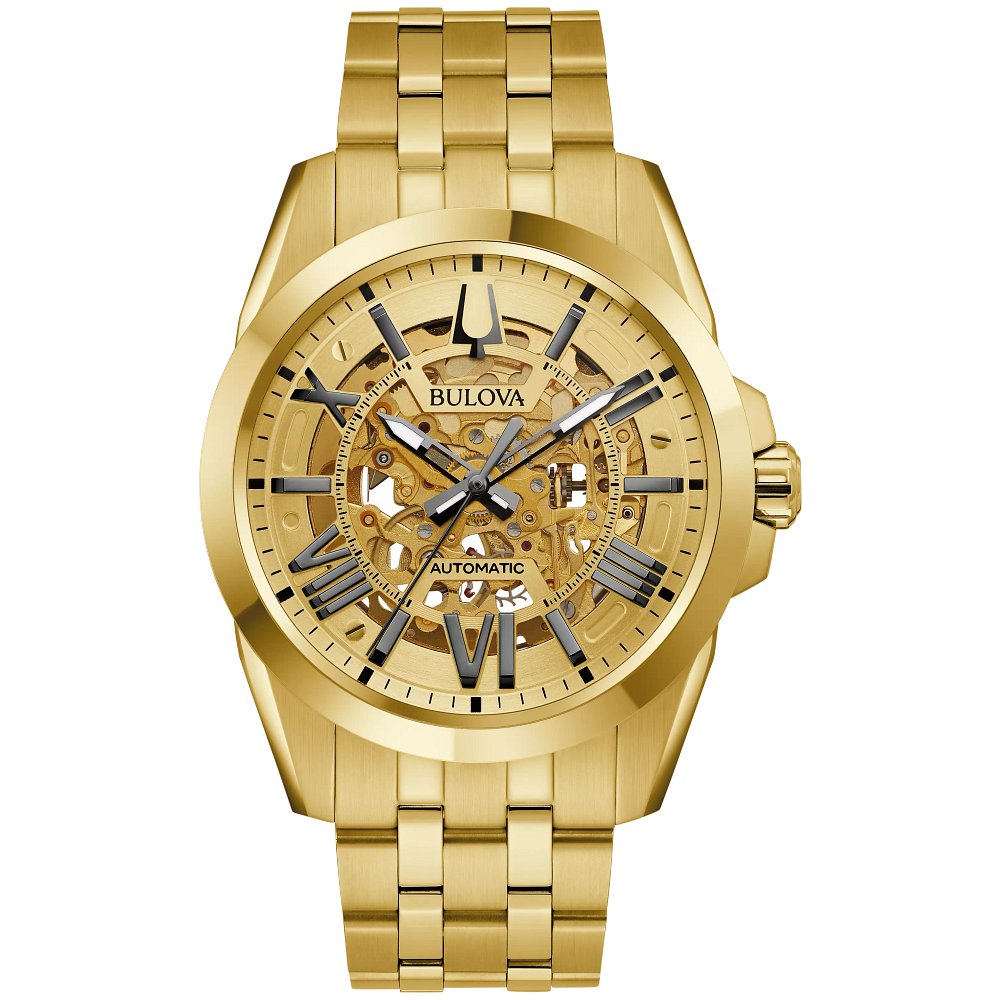 Bulova Gold-Tone Stainless Steel  Dress/Classic Classic Sutton Skeleton Mens Watch (042429585478) 97A162