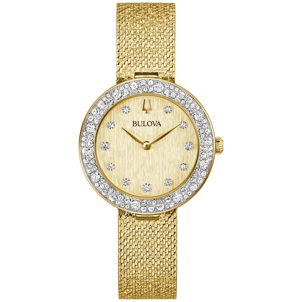 Bulova Gold-Tone Stainless Steel  Dress/Classic Crystal Champagne Ladies Watch (042429599703) 98L321