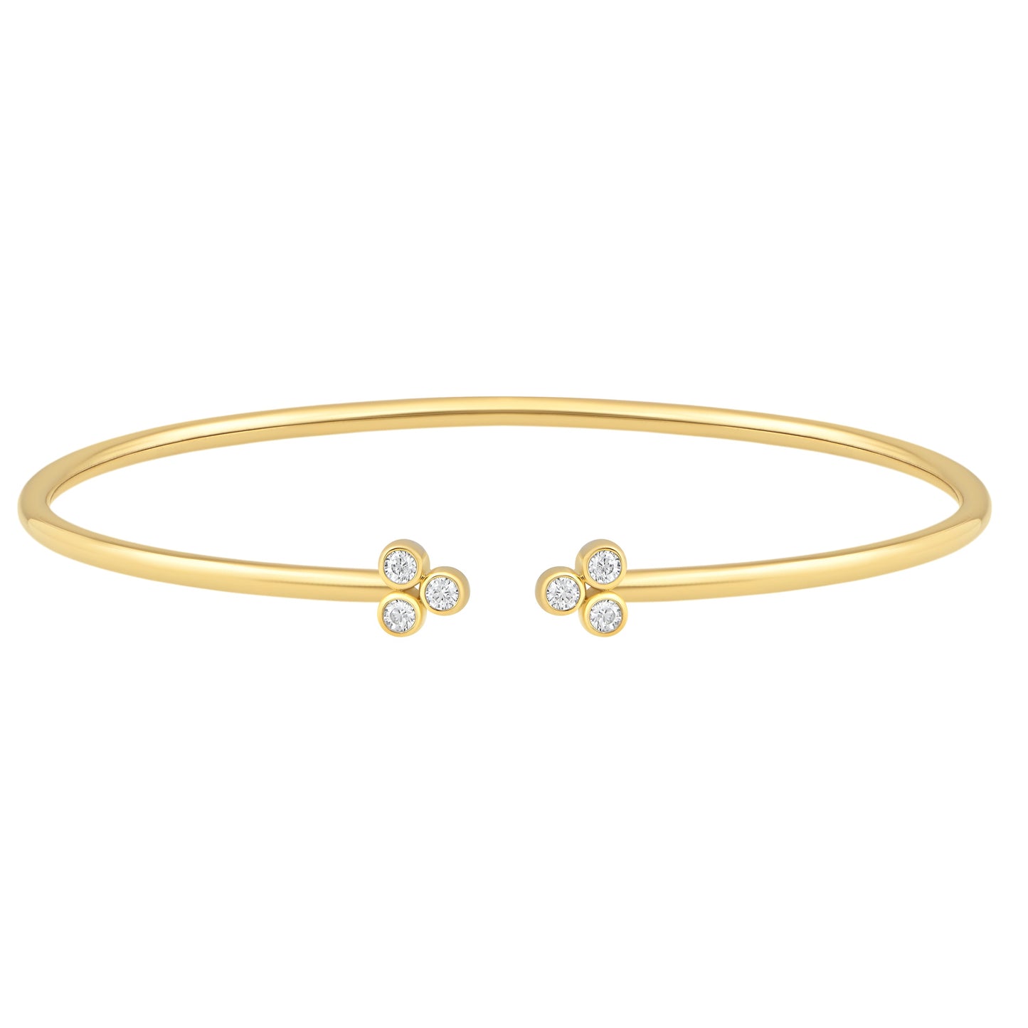 NAVI-STERLING SILVER AND 14KT YELLOW GOLD PLATED LAB GROWN DIAMOND BEZEL SET CUFF BRACELET 6RD LAB GROWN DIAMONDS APPROX. 1/5CTW GH/SI 6.50"