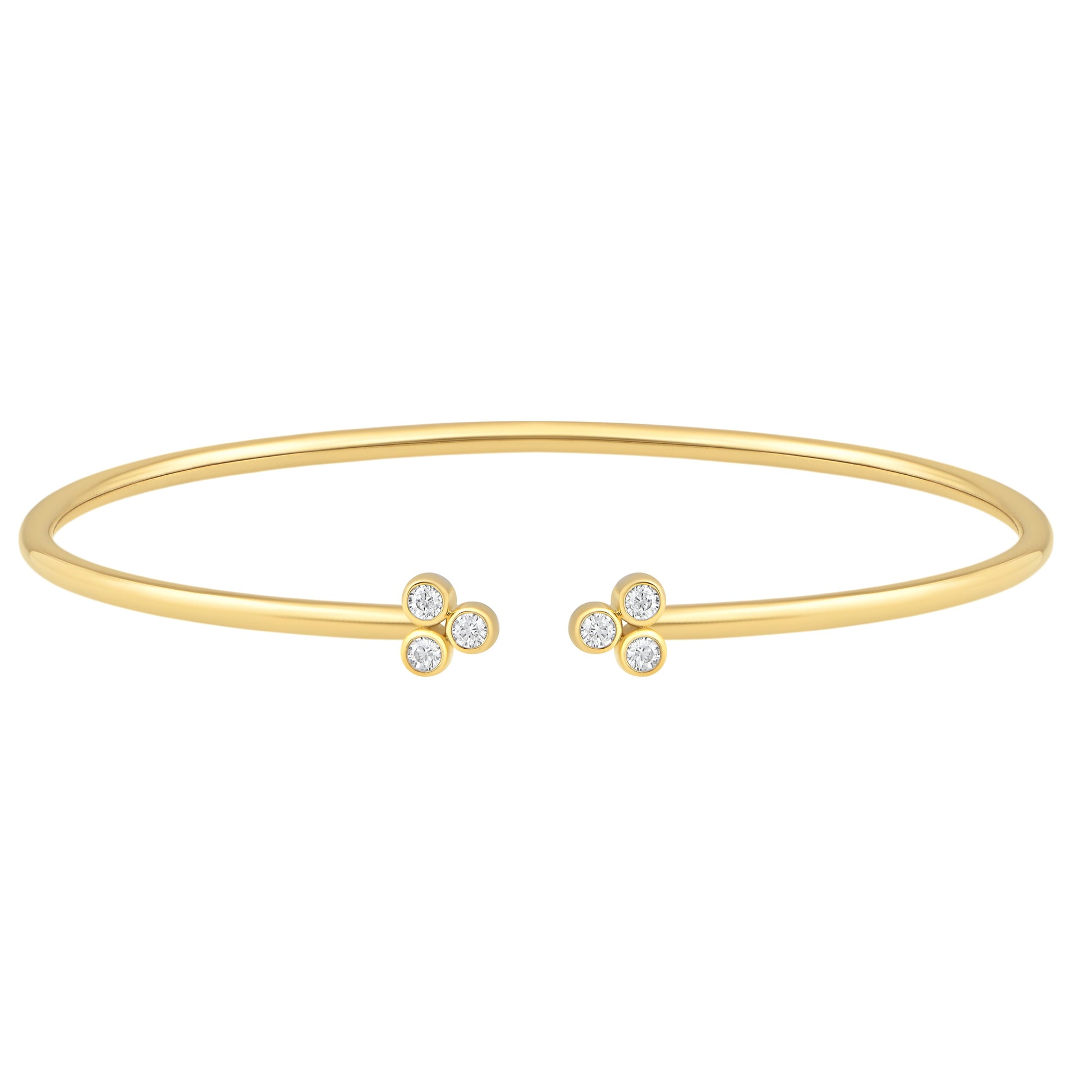 NAVI-STERLING SILVER AND 14KT YELLOW GOLD PLATED LAB GROWN DIAMOND BEZEL SET CUFF BRACELET 6RD LAB GROWN DIAMONDS APPROX. 1/5CTW GH/SI 6.50"