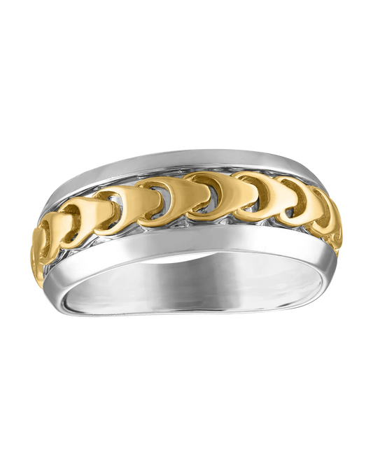 Two-tone Sterling Silver 925 & 14K yellow gold plated Bulova Link™ Collection  Mens Ring
