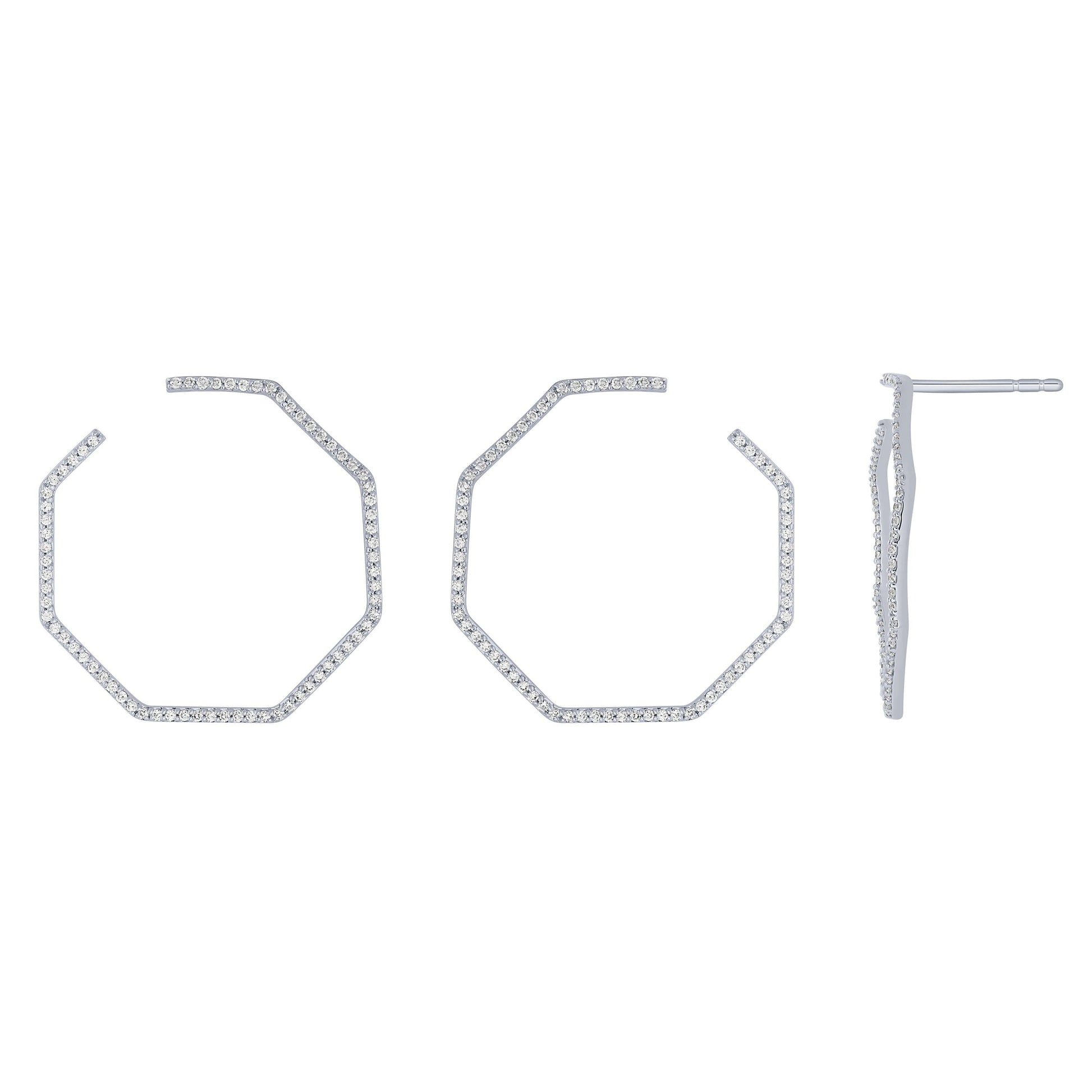 Sterling Silver 3/4Ctw Dia Octagon Outline Post Earrings (6738322718875)