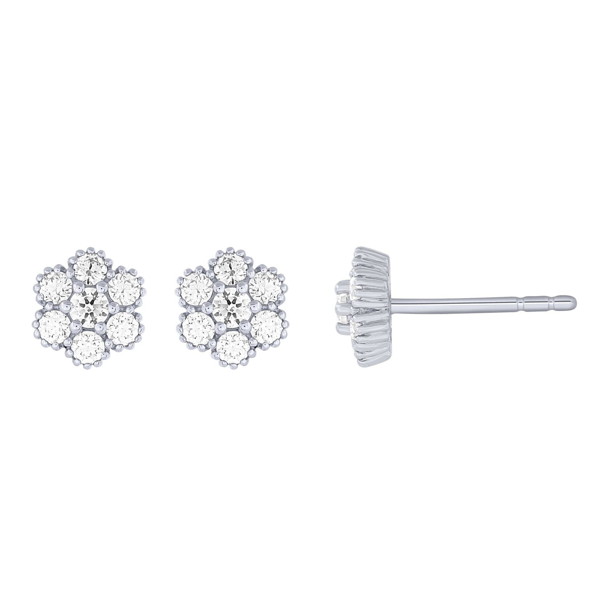 14K White Gold 1/4Ctw Diamond Floral Stud Earrings (6738321997979)