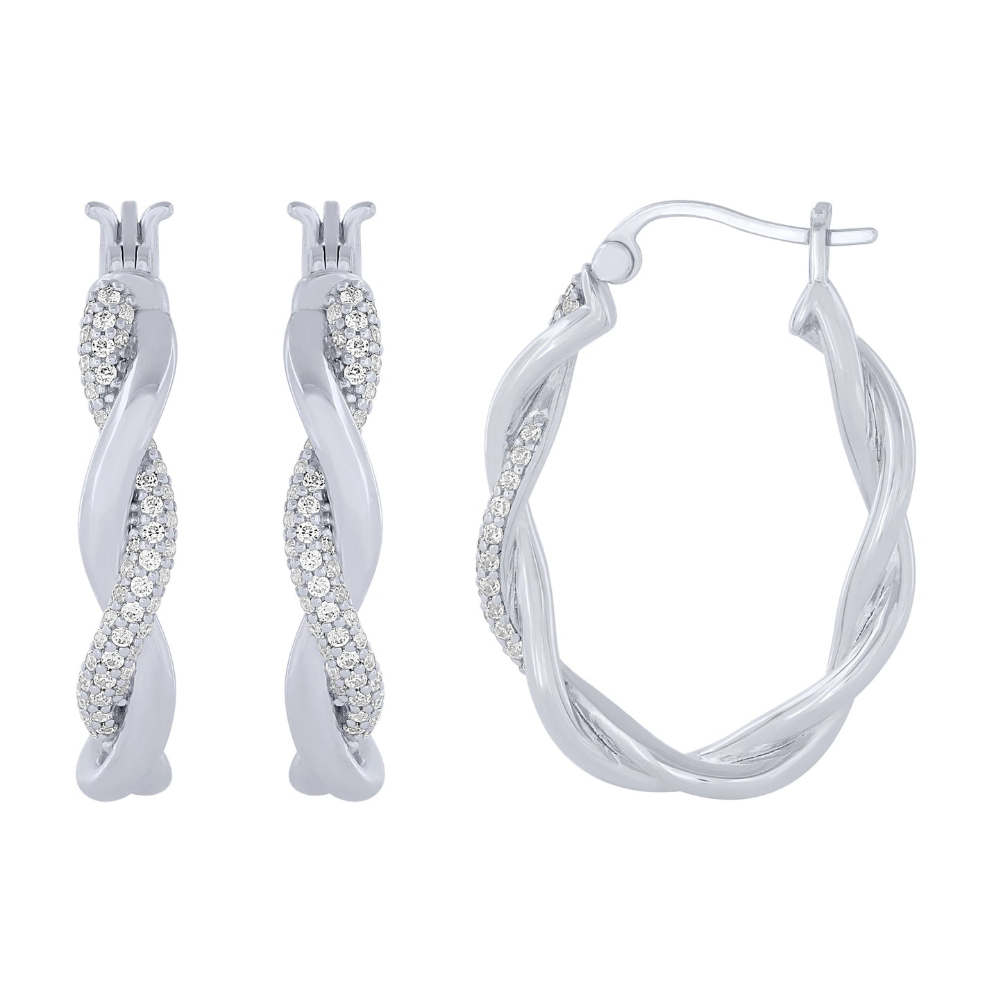 Sterling Silver 1/3Ctw Twisted Hoop Earrings (6738323013787)