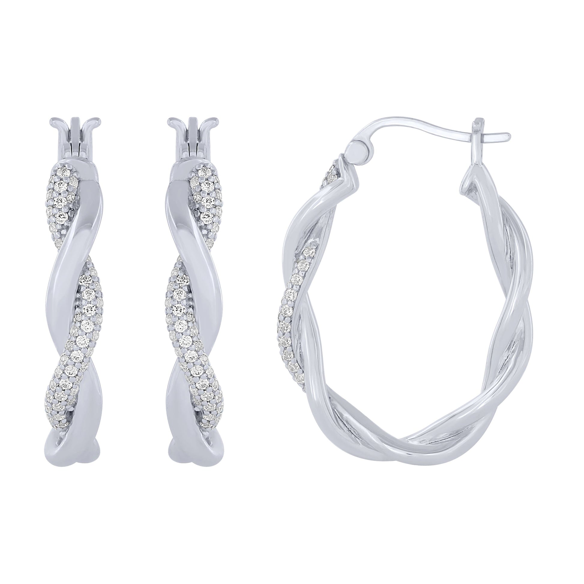Sterling Silver 1/3Ctw Twisted Hoop Earrings (6738323013787)