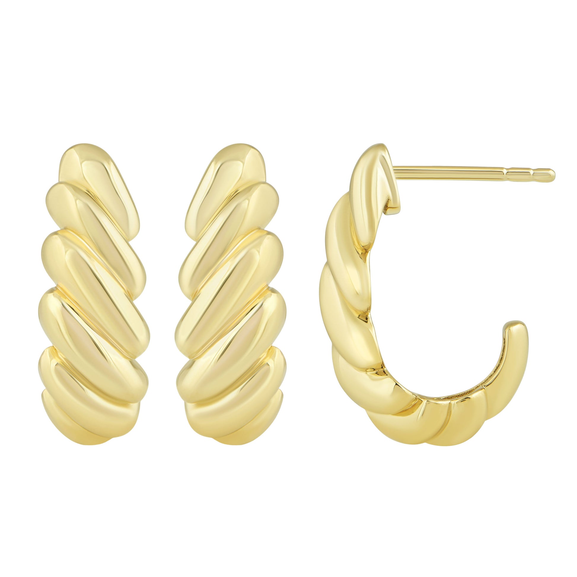 NAVI-STERLING SILVER AND 14KT YELLOW GOLD PLATED "J" HOOP CROISSANT EARRINGS