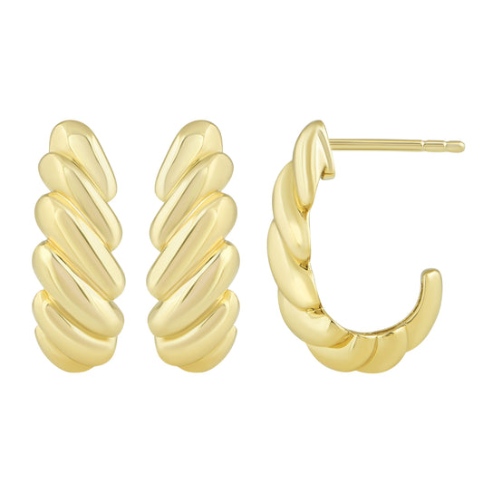 NAVI-STERLING SILVER AND 14KT YELLOW GOLD PLATED "J" HOOP CROISSANT EARRINGS