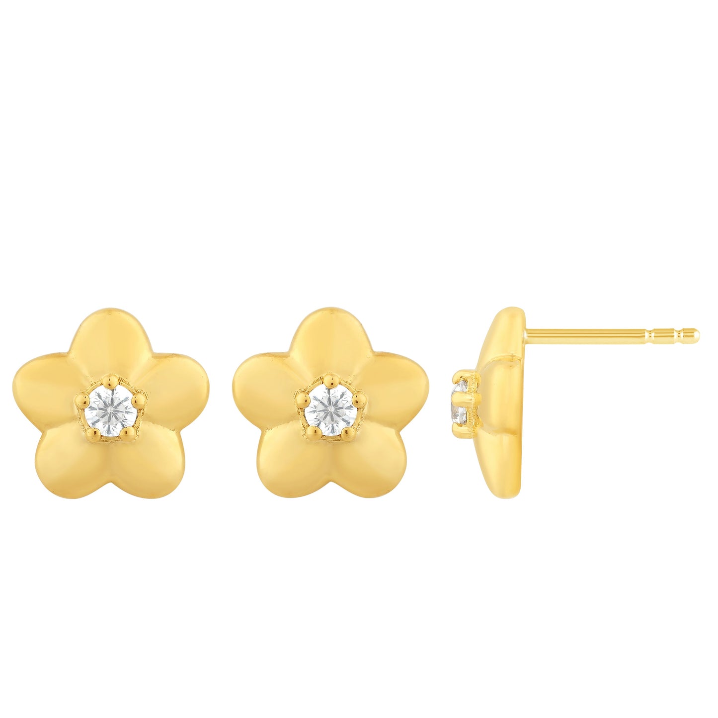 NAVI-STERLING SILVER AND 14KT YELLOW GOLD PLATED FLOWER POST EARRINGS WITH 2RD CENTER LAB GROWN DIAMONDS APPROX. 1/20CTW GH/SI