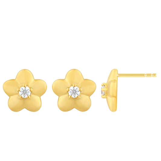 NAVI-STERLING SILVER AND 14KT YELLOW GOLD PLATED FLOWER POST EARRINGS WITH 2RD CENTER LAB GROWN DIAMONDS APPROX. 1/20CTW GH/SI