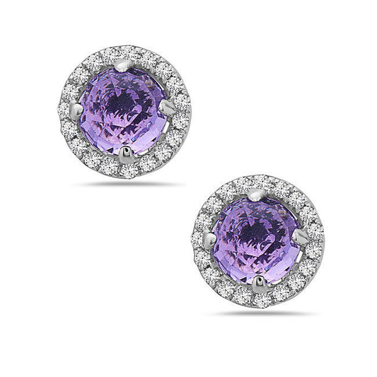 Amethyst And Diamond Halo Post Earrings (8073428041958)