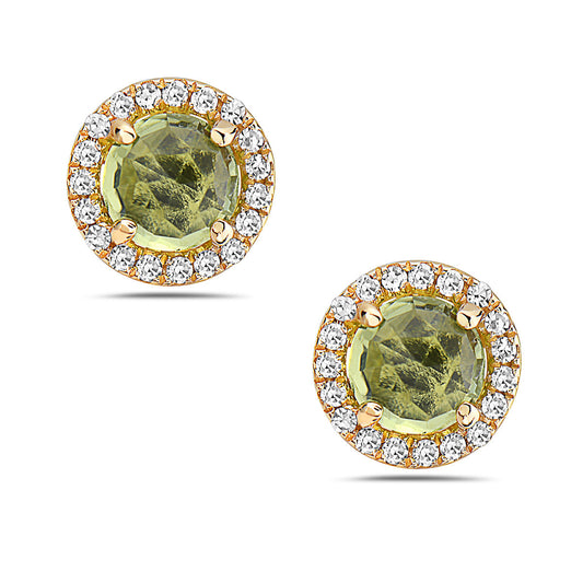 Peridot And Diamond Halo Post Earrings (8073427943654)