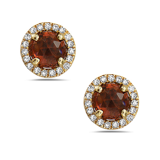 Garnet And Diamond Halo Post Earrings (8073427976422)