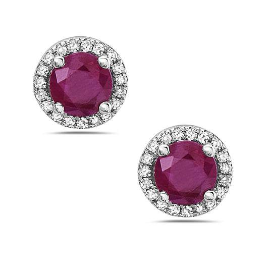 Ruby And Diamond Halo Post Earrings (8073428369638)
