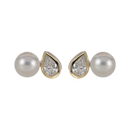 Akoya Pearl & Lab-Grown Diamond Bezel Earrings