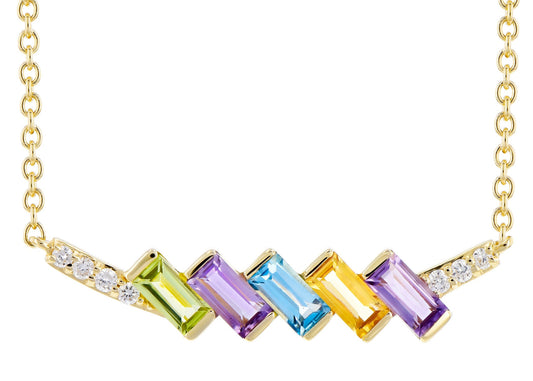 Mixed Gemstone And Diamond Bar Necklace (8055264903398)