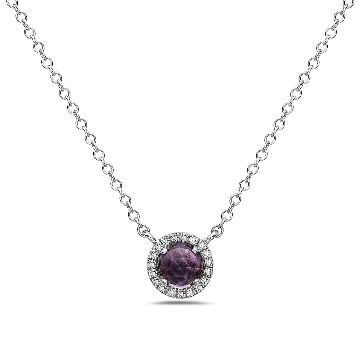 Amethyst And Diamond Halo Necklace (8073428631782)