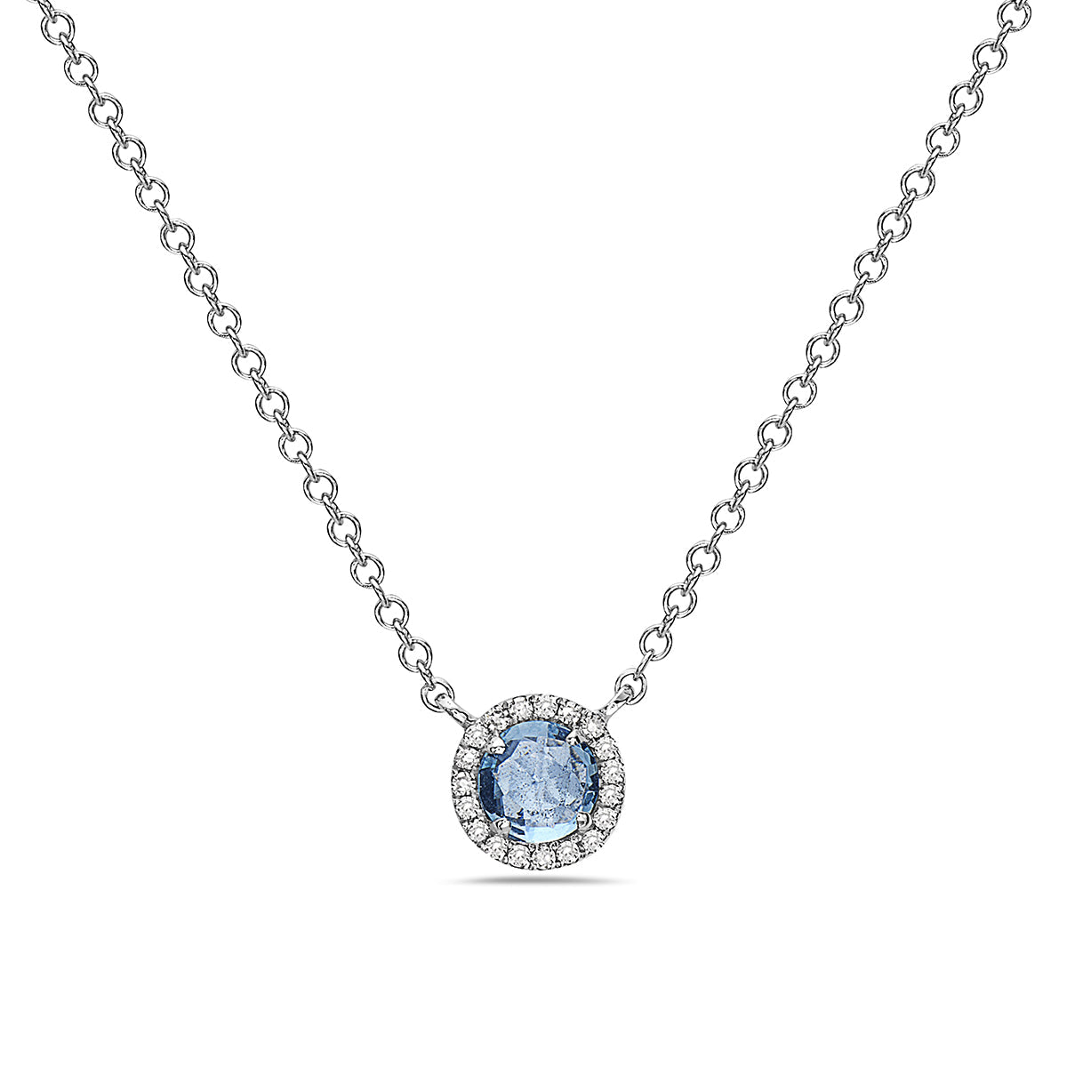 Blue Topaz And Diamond Halo Necklace (8073428992230)