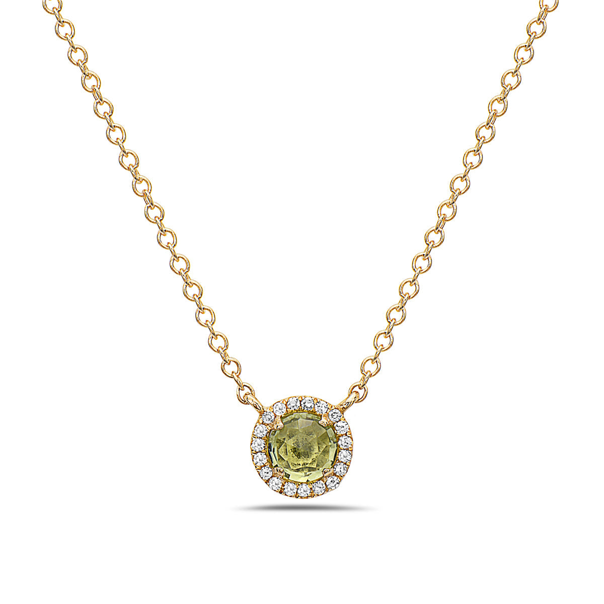 Peridot And Diamond Halo Necklace (8073428697318)