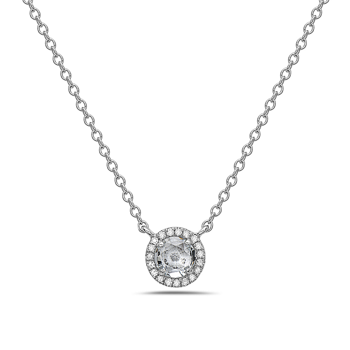 Aquamarine And Diamond Halo Necklace (8073429123302)