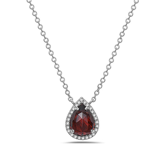 Garnet And Diamond Halo Necklace (8073430073574)