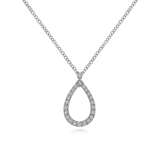 Gabriel & Co. 14K White Gold Teardrop Diamond Pendant Necklace (8931382427878)