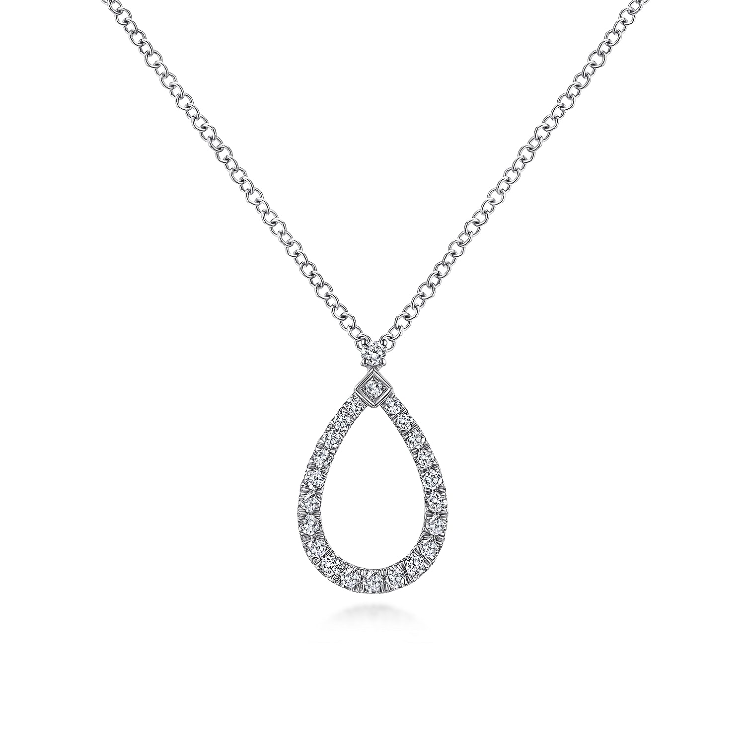 Gabriel & Co. 14K White Gold Teardrop Diamond Pendant Necklace (8931382427878)