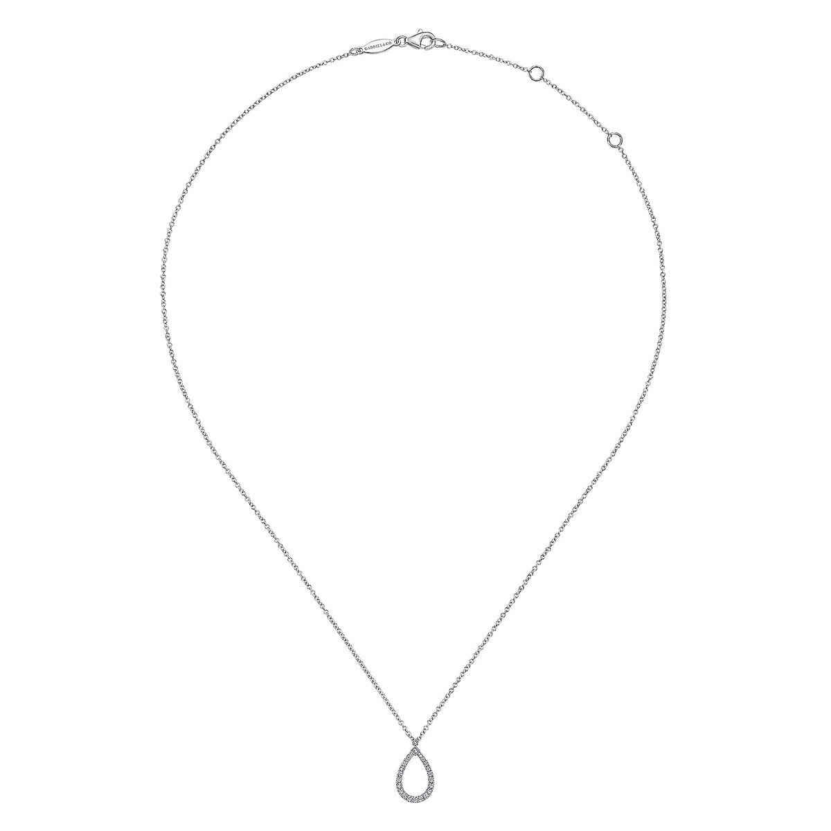 Gabriel & Co. 14K White Gold Teardrop Diamond Pendant Necklace (8931382427878)