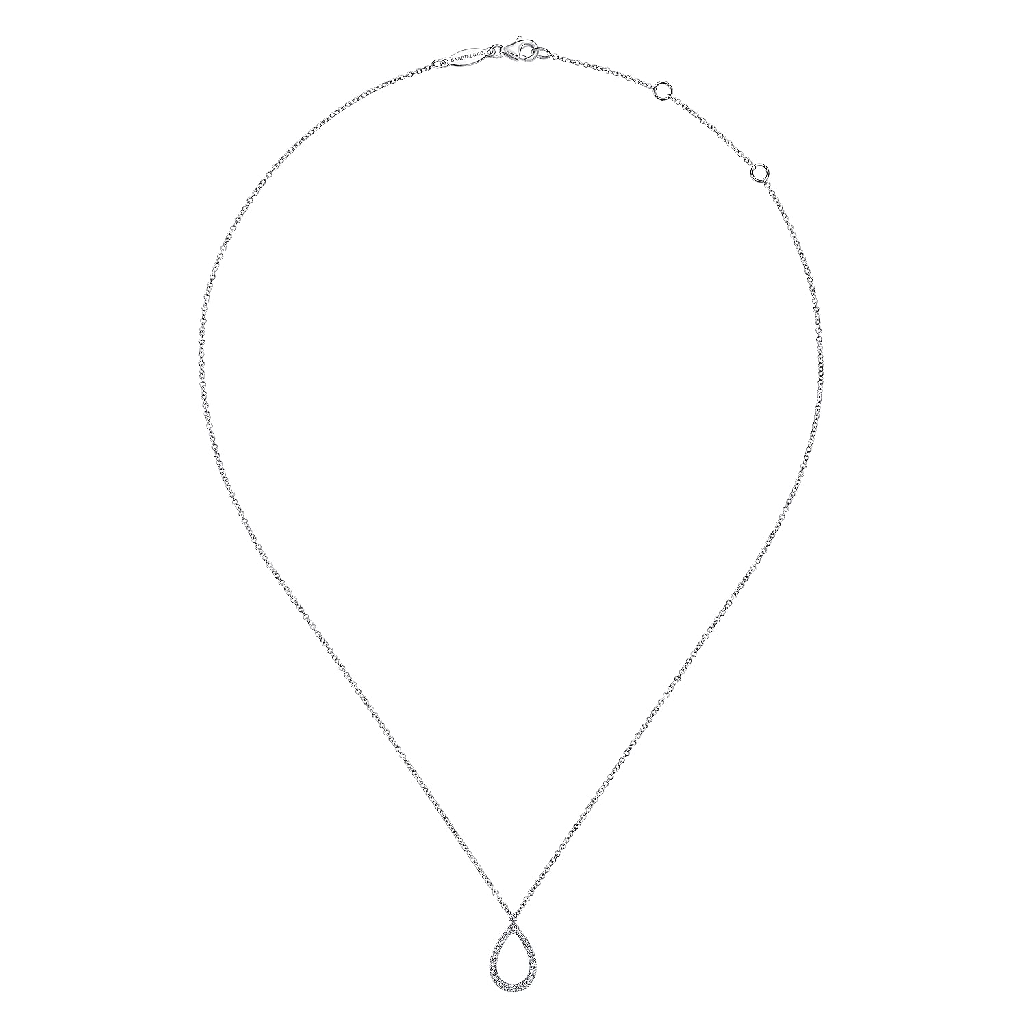 Gabriel & Co. 14K White Gold Teardrop Diamond Pendant Necklace (8931382427878)