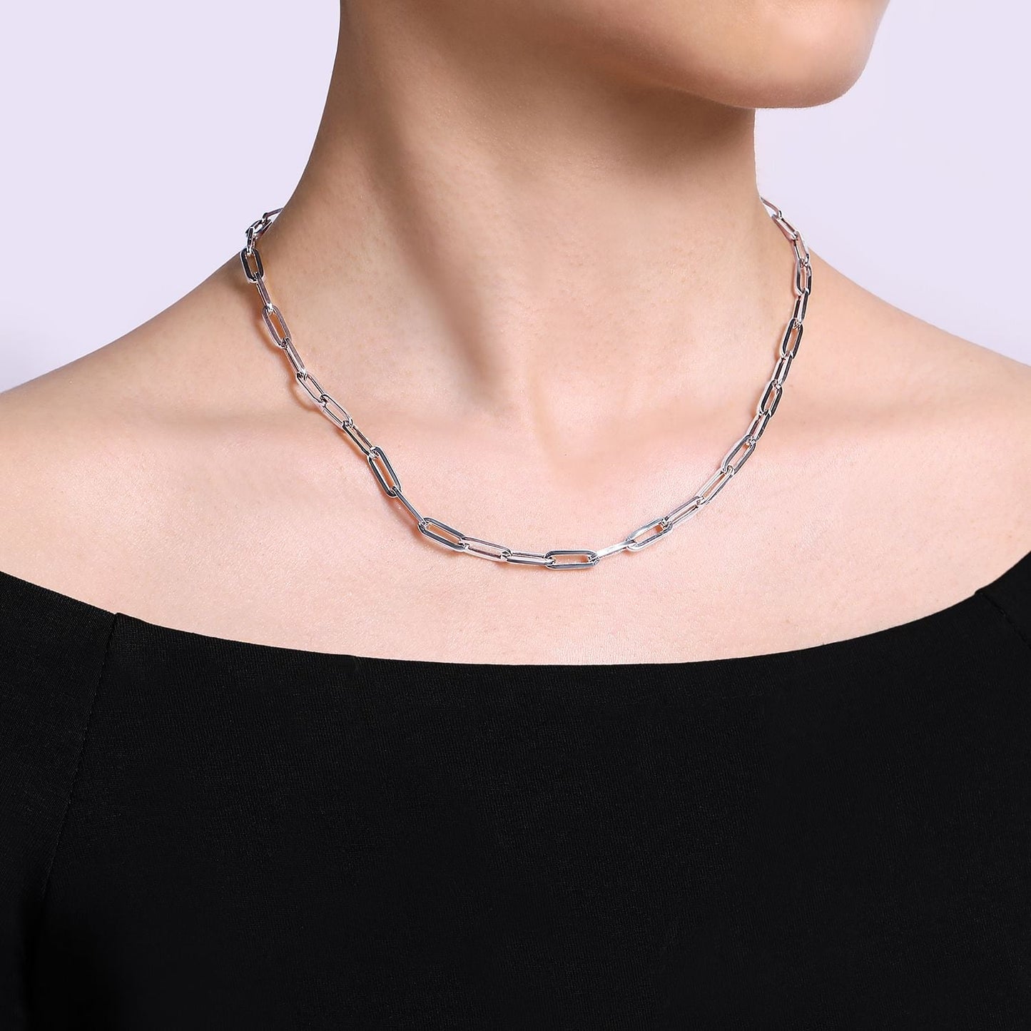 Gabriel & Co. Sterling Silver Solid Paper Clip Chain Necklace (8931384918246)